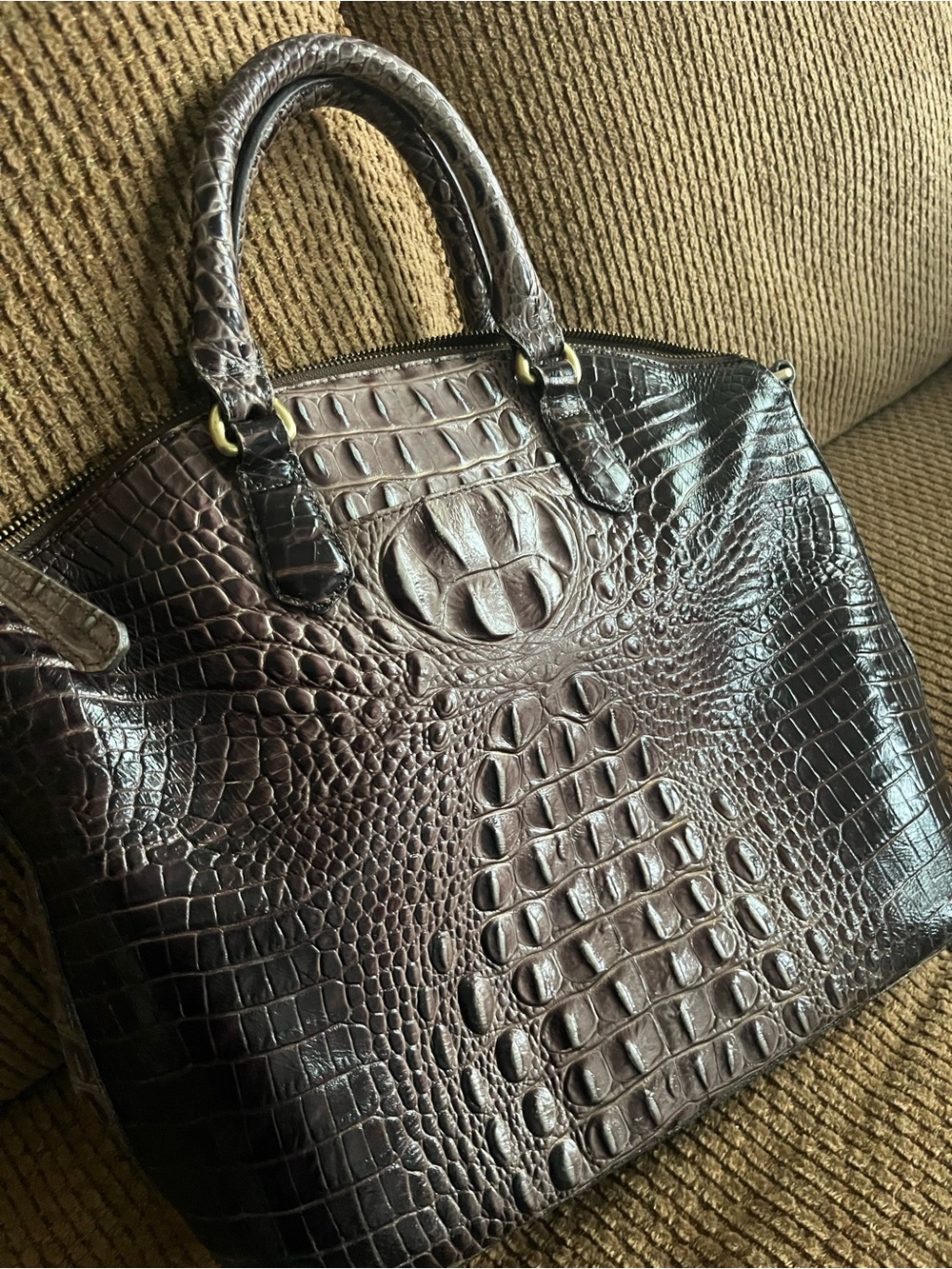 Brahmin Dark Brown Croc-Embossed Satchel